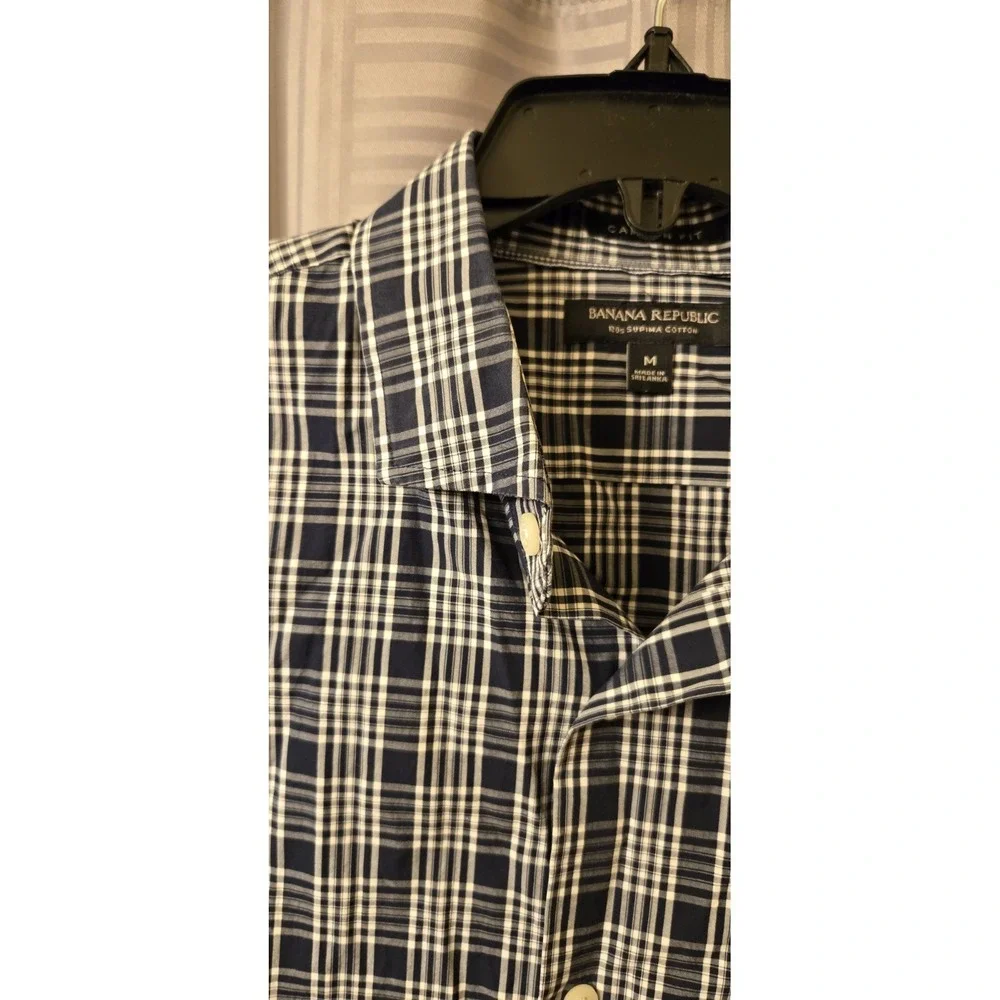 Banana Republic Navy‎ Plaid Men's Size Medium Camden Fit 120s Supima Cotton
